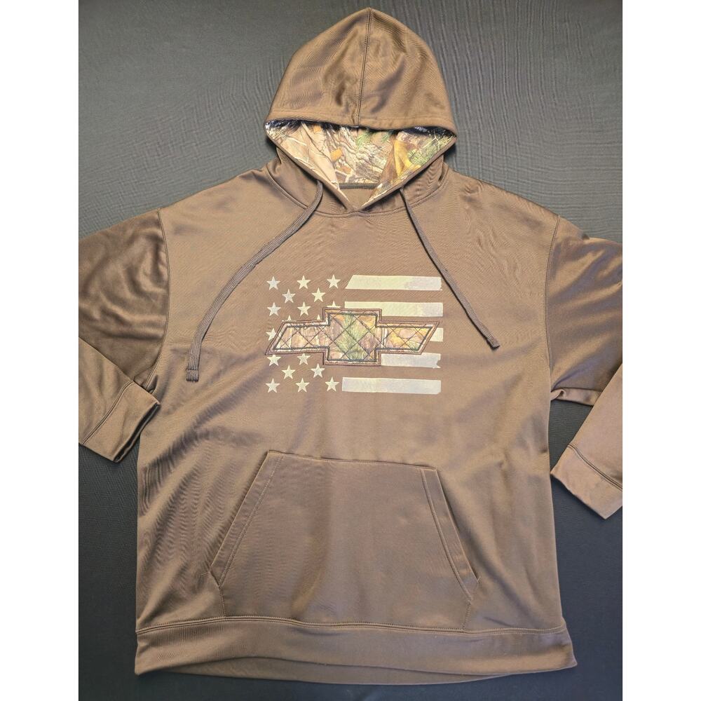 Realtree Chevy Bowtie American Flag Camo Hoodie Pullover Mens XXL - Picture 2 of 11